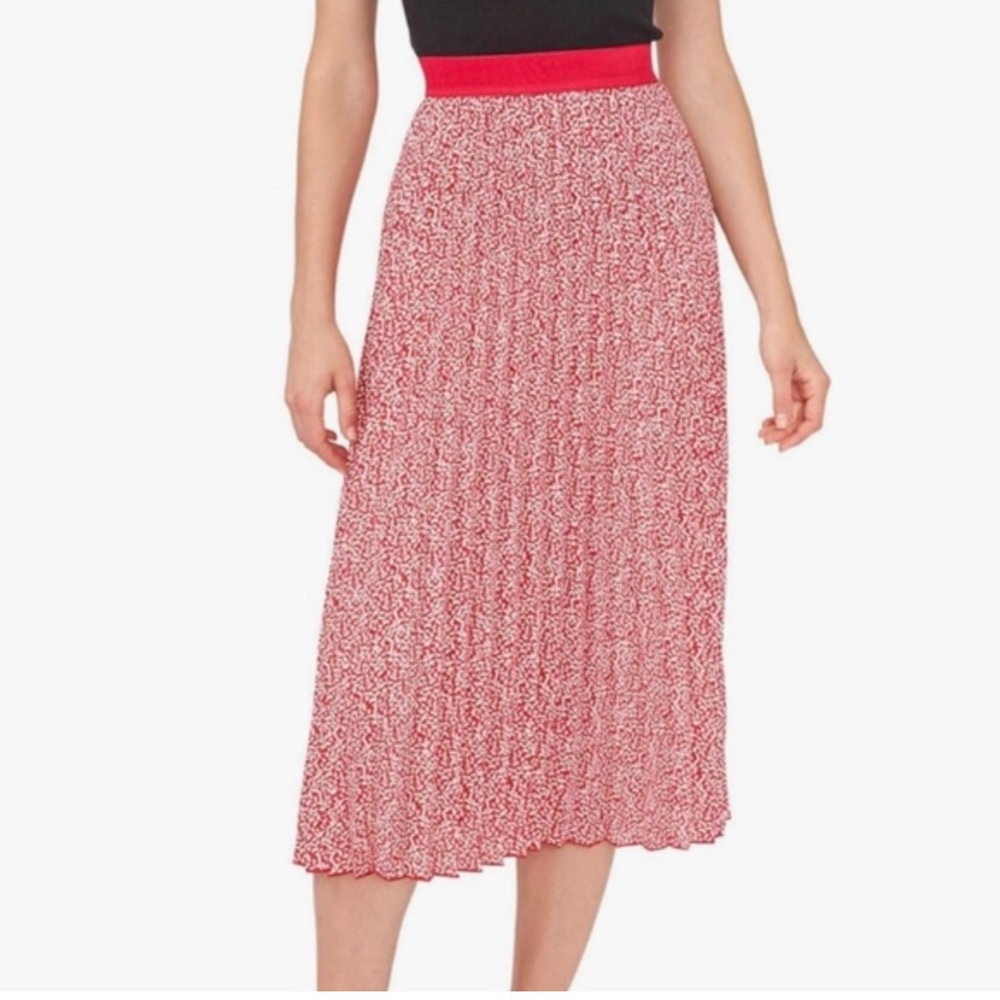 NWT Vince Camuto Pink / Ivory Pleated Midi Skirt in Printed Womens Size Large